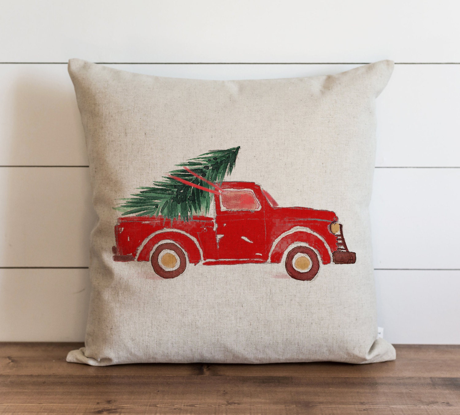 Red Truck 20 x 20 Pillow Cover // Christmas // Watercolor // Etsy