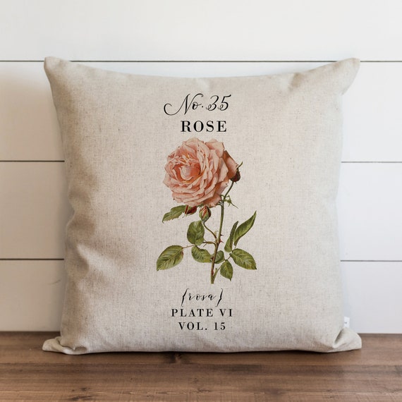 Rose 2 Kissenbezug | 18 x 18 | 20 x 20 | Botanische Kissenhülle | Florale | Frühlingsdekoration | Sommer Kissen | Garten