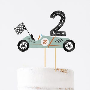 Vintage Blue Race Car Cake Toppers DIY Printable, Templett, Editable pdf jpeg 104