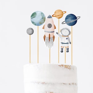 Astronaut Cake Toppers Rocket Centrepieces Watercolor Planets Space Birthday Party Galaxy Table Decor Instant Download 126