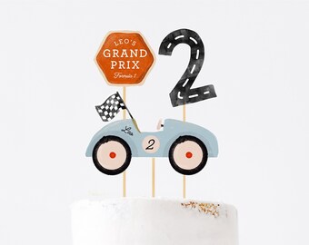 Race Car Cake Toppers, Printable Vintage Car Cake Topper, Two Fast Birthday, Fast One Car Party 005