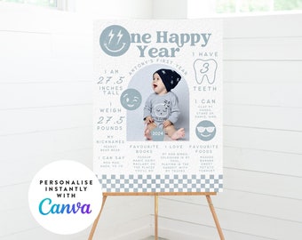 One Happy Dude | 1st Birthday Milestone | One Happy Year | Happy Dude Birthday | Milestone Poster | Smiley Face Birthday 006