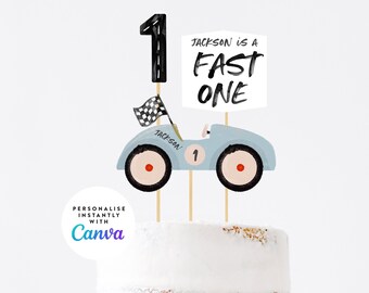 Fast One Race Car Cake Toppers, Printable Vintage Car Cake Topper, Two Fast Birthday, Fast One Car Party 005