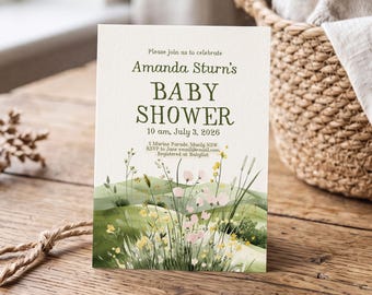 Baby Shower Invitation, Home Grown Baby Shower, Wildflower, Instant Download, Canva Templates 016