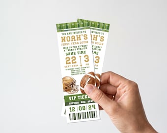 Football Birthday Invitation Ticket, Editable Colors, First Year Down (Canva Template) 014