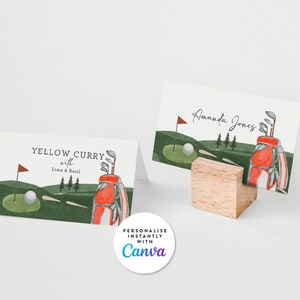 Etiquetas de golf, etiquetas de comida para golf, tarjetas de lugar, tarjetas de tienda, etiquetas de buffet, imprimibles digitales, editables, descargables, 114