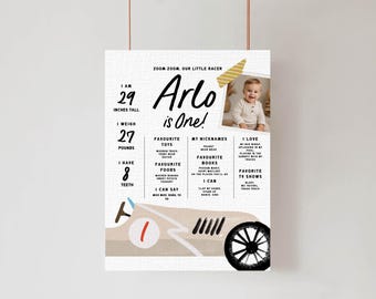 Race Car Fast One Milestone Board | Editable Canva Templates (Instant Download) 005B