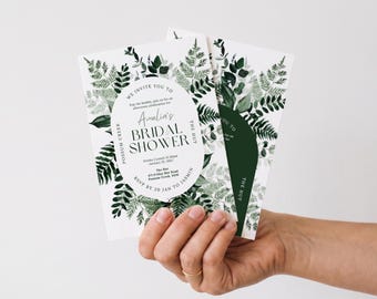 Fern Green Bridal Shower Invitation Template, Rainforest Invite, Hens Lunch, Greenery Editable Printable Download 206