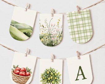 Baby Shower Bunting | Home Grown Wildflower Baby Shower Decor Flag Garland | Editable Canva Template | Instant Download 016