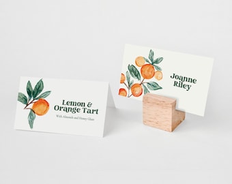 Orange Citrus Buffet Tent Card, Place Card, Printable Food Card, Place Cards, Canva Template Editable Instant Download 196