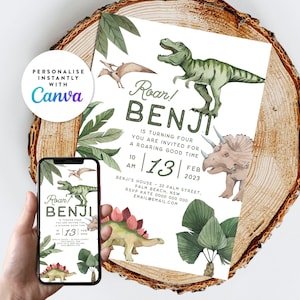 Dinosaur Invitation Editable Dinosaur Invite Jurassic Dinosaur Party Digital Template INSTANT DOWNLOAD 129