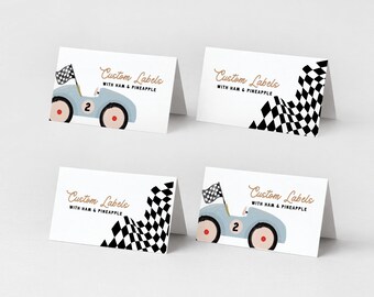 Race Car Birthday Food Tent Card Labels: Editable Canva Birthday Tent Cards (Digital Download) 005