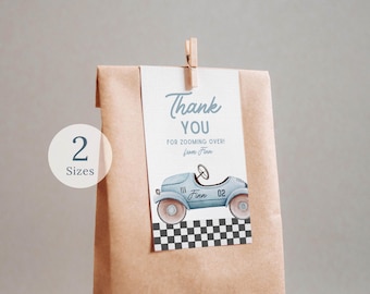 Vintage Race Car Favor Tags, Editable Canva Template, Birthday Thank You (Instant Download) 005A
