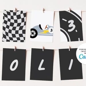 Checkered flags, Race Car Happy Birthday Bunting Flags  DIY Printable, Editable Canva Template 208