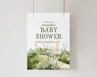 Baby Shower Welcome Sign, Home Grown Wildflower Baby Shower Welcome Sign, Apple Decor, Editable Canva Template, Printable Download 016