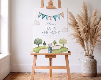 Golf Baby Shower Welcome Sign Template, Little Golfer Baby Shower Welcome Sign, Golf Decor, Editable Canva Template, Printable Download 015