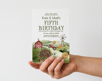 Barnyard Tractor Invitation, On the Farm, Windmill, Hay, Instant Download, Canva Templates 016