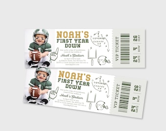 Football Ticket Birthday Invitation, 1st year down, Fake Ticket, Canva Template Instant Download 116