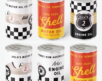 Race Car Can Labels, Shell Motor Oil Design Canva Template (Digital Download) 005B