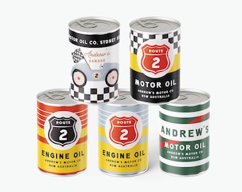 Etichette per lattine di auto da corsa vintage, design olio motore (stampabili fai da te) 005C