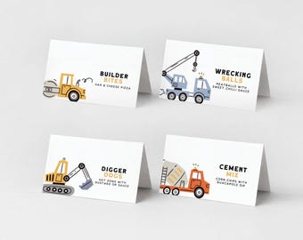 Construction Food Labels, Tent Cards, Editable Canva Template, Party Buffet Labels, Instant Download 134