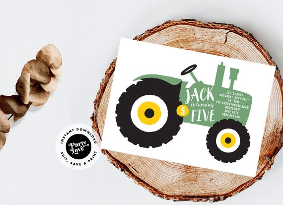 Tractor Invitation, INSTANT DOWNLOAD, DIY Printable, Templett, Editable pdf jpeg Il_570xn