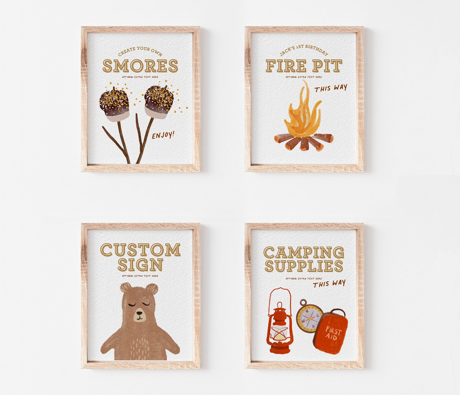 Editable Camping Signs, Glamping, Smores, Food Drink Camping Party ...