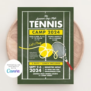 Invitación de tenis, invitación de tenis, imprimible de cumpleaños, invitación de pelota de tenis, plantilla editable de Canva para fiesta de tenis 007