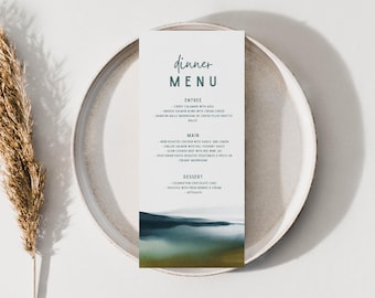 Nautical Drinks Menu – 4 Designs, Watercolor Wave Menu, Coastal Wedding Bar Menu, Editable Canva Template 133