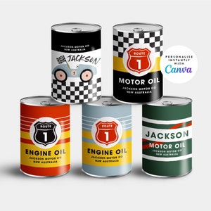 Race Car Can Labels Vintage Motor Oil Labels Tin Can labels DIY Printable, Templett, Editable 005