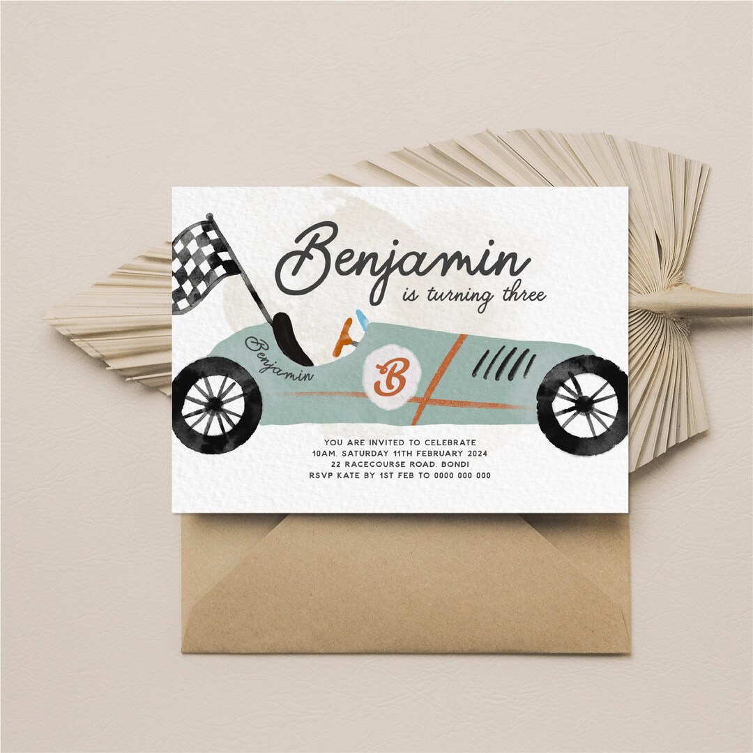 Vintage Race Car Invitation Car Invitation Race Car Invite Etsy