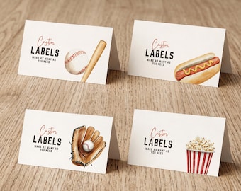 baseball birthday party Food Labels, placecards, Sports Tent Cards, Editable Canva Template (Instant Download) 003