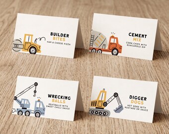 Construction Birthday Place Cards, Editable Canva Template, Party Buffet Labels (Instant Download) 134