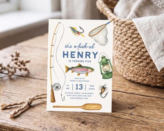 Fishing Birthday Invitation Template, Editable Party Fishing Invite (Instant Download) 165
