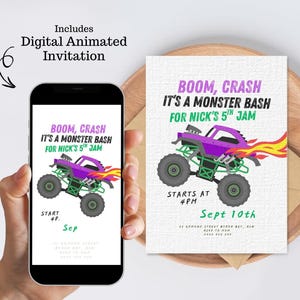 Monster Truck Birthday Invitation Animated Invite Template Instant Download 614