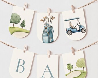 Golf Baby Shower Bunting | Personalized Golf Decor Flag Garland | Editable Canva Template | Instant Download 015