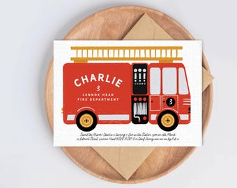 Fire Truck Birthday Invitation, Fire Engine Fireman Party Invite (Canva Template) 115
