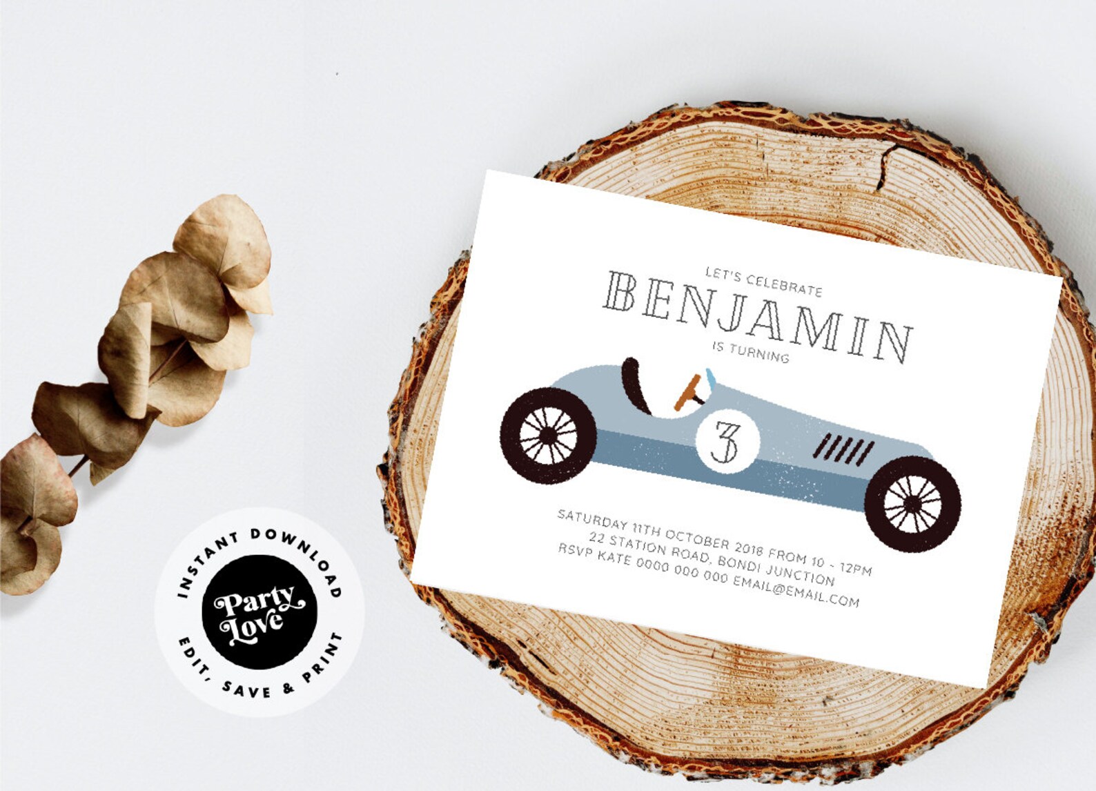 Vintage Race Car Invitation INSTANT DOWNLOAD DIY Printable Etsy