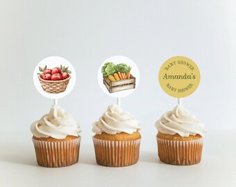 Baby Shower Cupcake Toppers, Home Grown Cake Topper Editable Canva Templates (Instant Download) 016