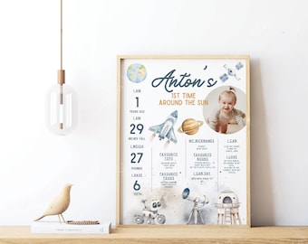 Space Milestone Board, First Trip Around Sun, Birthday Poster (Digital Download) 126