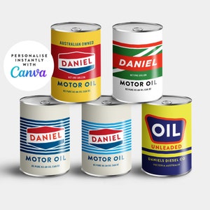 Vintage Motor Oil Labels Tin Can labels DIY Printable, Instant Download, Canva Templett 185, 104, 005