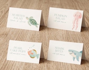 Under the Sea Party Food Labels, Turtle Theme Tent Cards (Digital Download) 001