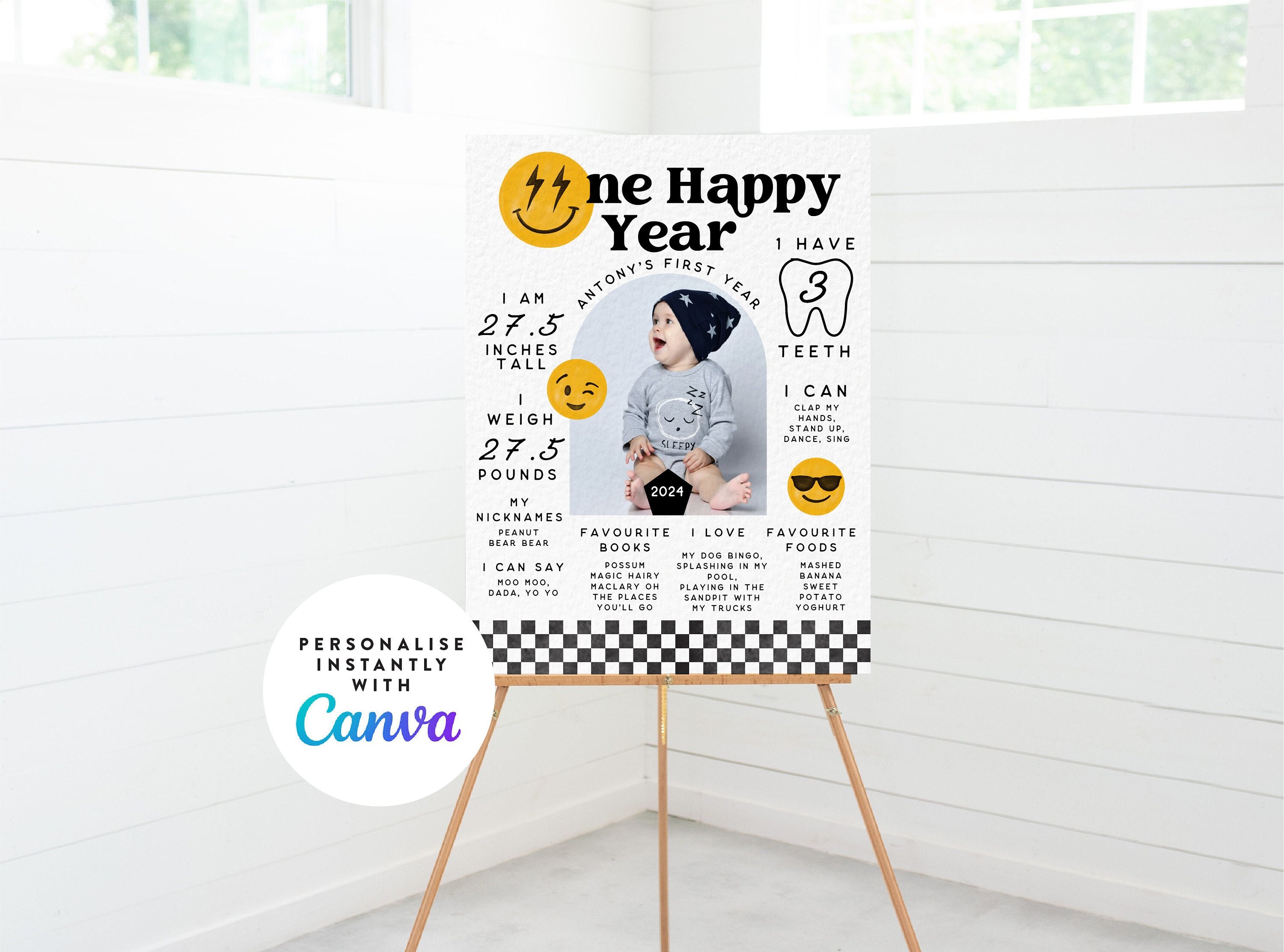 One Happy Dude | 1st Birthday Milestone | Boy First Birthday | Happy Dude Birthday | Milestone Poster | Smiley Face Birthday 006