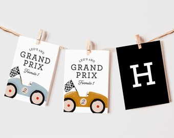 Vintage Race Car Happy Birthday Bunting Flags, Race car banner decoration  DIY Printable, Templett, Editable 005