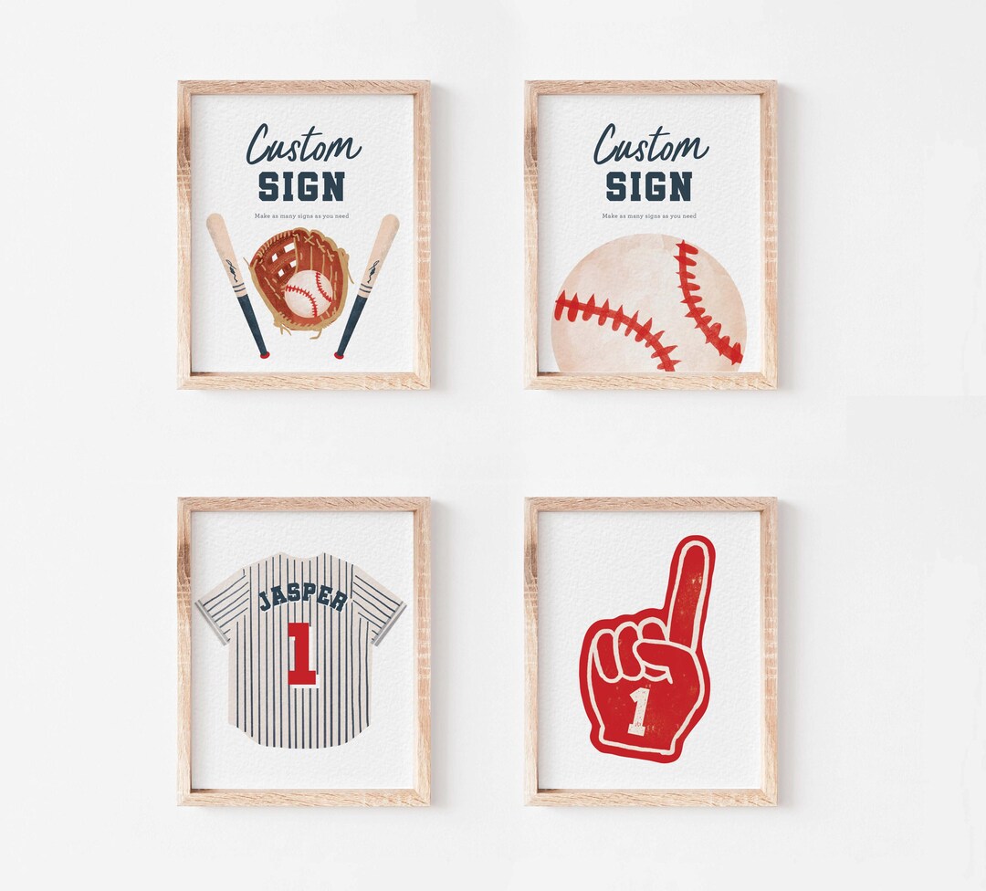 Baseball Design. Sign Template Editable Baseball Party Signs, Watercolor Illustrations, Custom ...