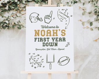 Football First Birthday Welcome Sign, Editable Sports Party Template (Instant Download) 116B