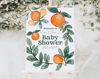 Sweet Little Cutie Baby Shower Welcome Poster, Orange Citrus Shower Sign, Baby Shower Poster, Canva Template, Editable 196