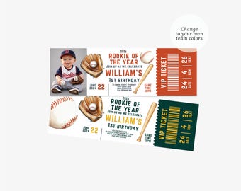 Baseball ticket invitation, Baseball Birthday, Baseball Baby Shower, Rookie of the Year, All Star, Baseball Party Invite 152B