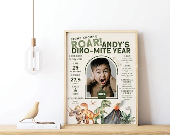 Dinosaur Birthday Milestone Poster Boy First Birthday – Editable Canva Template (Instant Download) 214