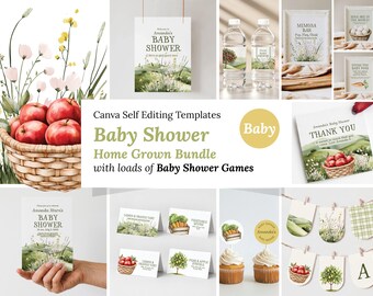 Baby Shower Bundle, Baby Shower Games, Home Grown Wildflower (Canva Template Instant Download) 016